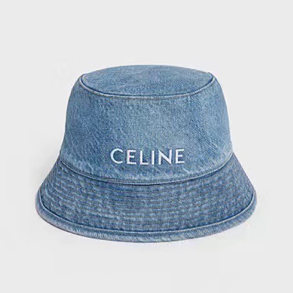 Front view of Celine Women Bucket Hat in Denim-Blue showing silhouette