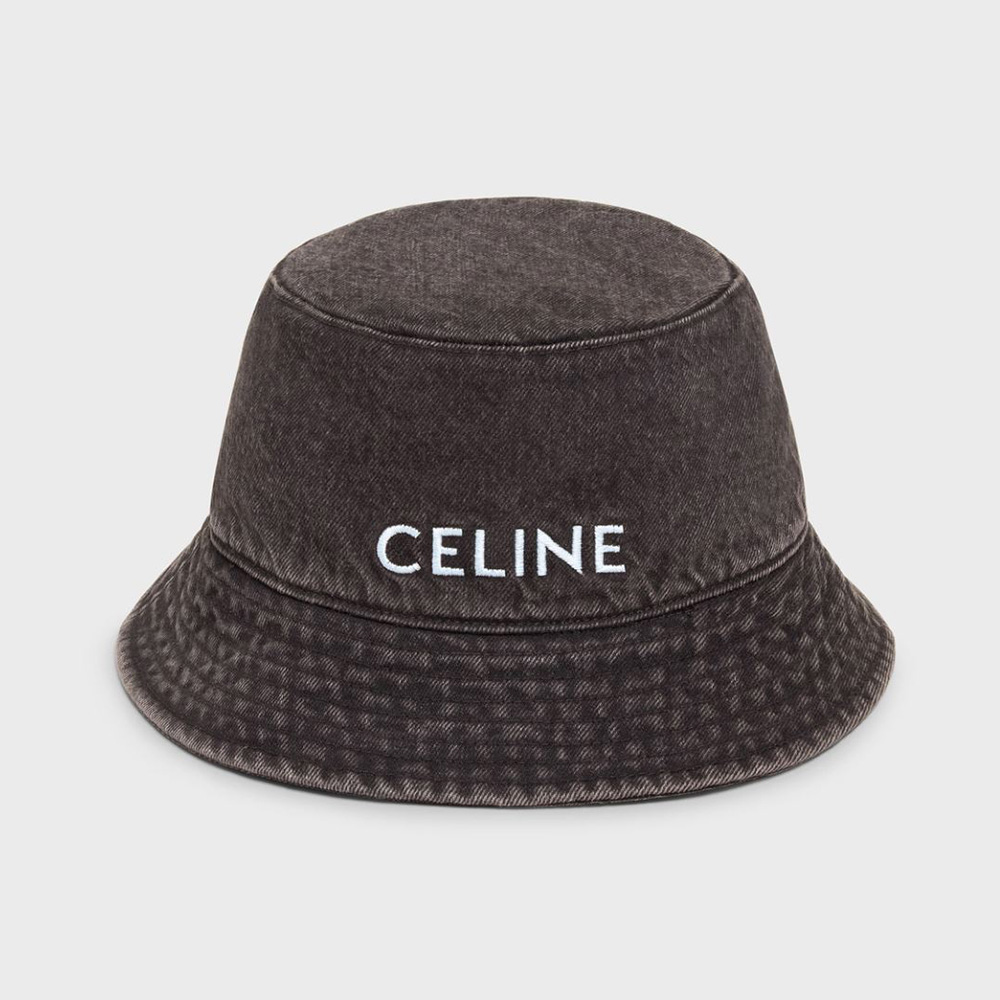Front angle of Celine Women Bucket Hat in Denim-Black