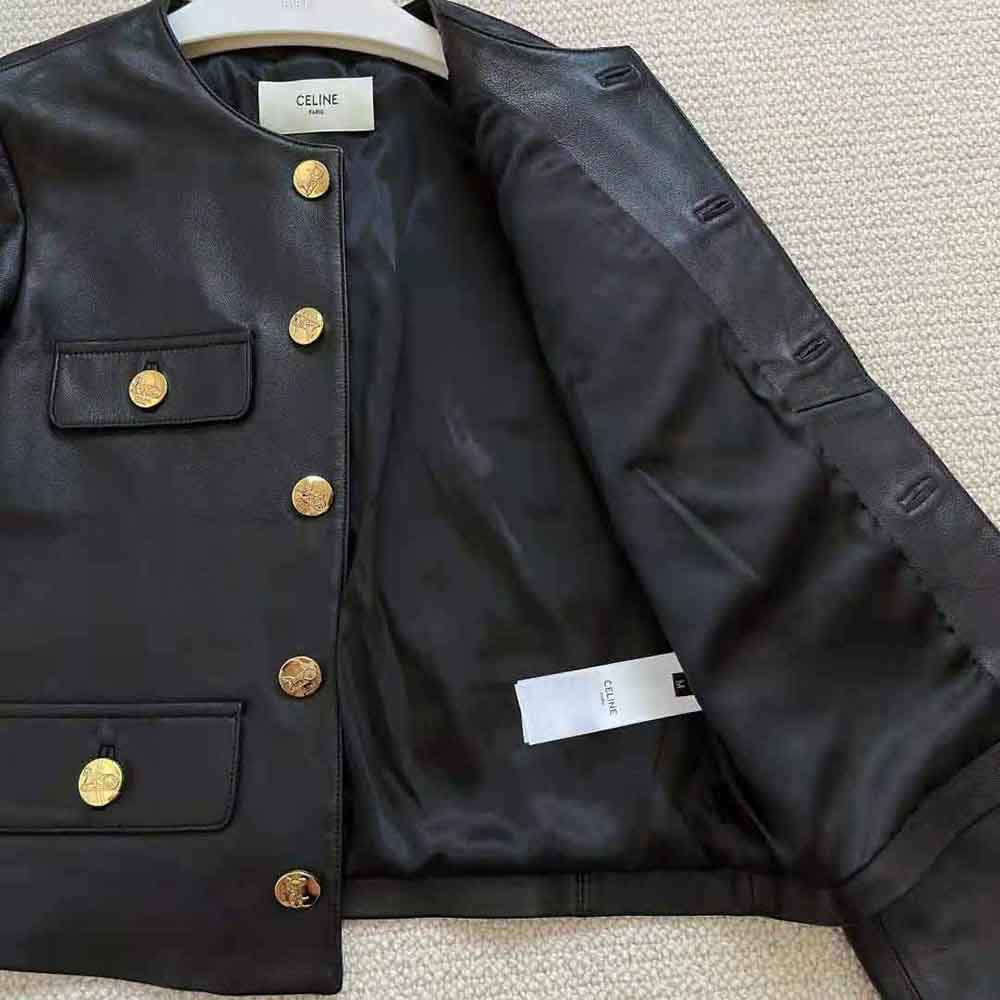 Celine Women Chasseur Jacket in Lambskin Leather-Black - image 4