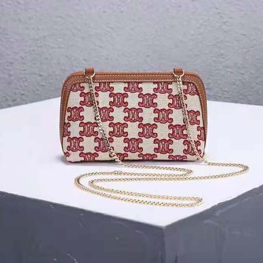 Celine Women Clutch on Chain in Textile with Triomphe Embroidery - image 4