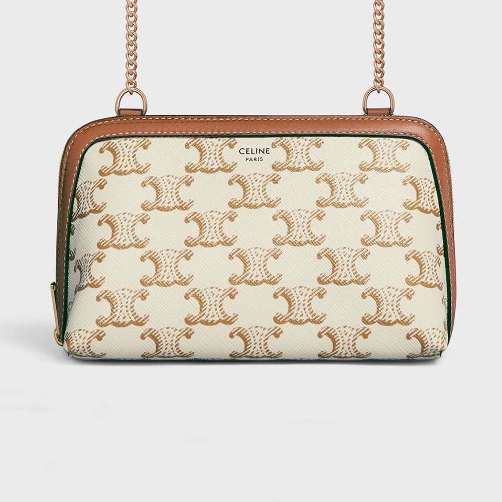 Front view of Celine Women Clutch with Chain in beige lambskin