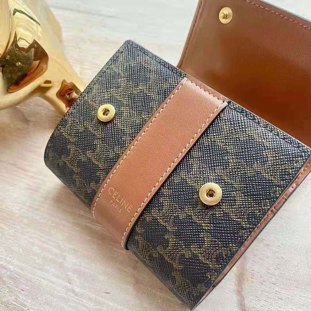 Celine Women Folded Compact Wallet in Triomphe Canvas and Lambskin - image 6