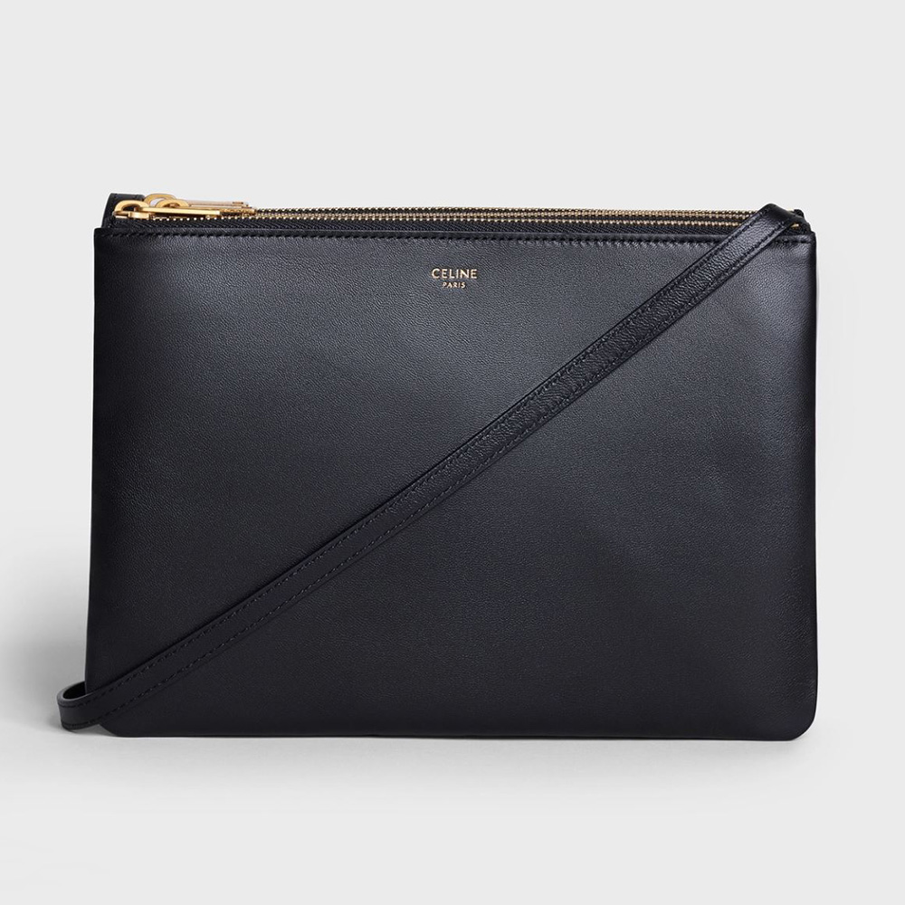 Front view of Celine Women Large Trio Bag in black lambskin