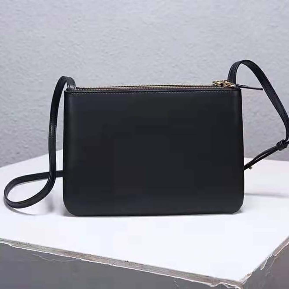 Side angle showing three compartments of Celine Women Large Trio Bag
