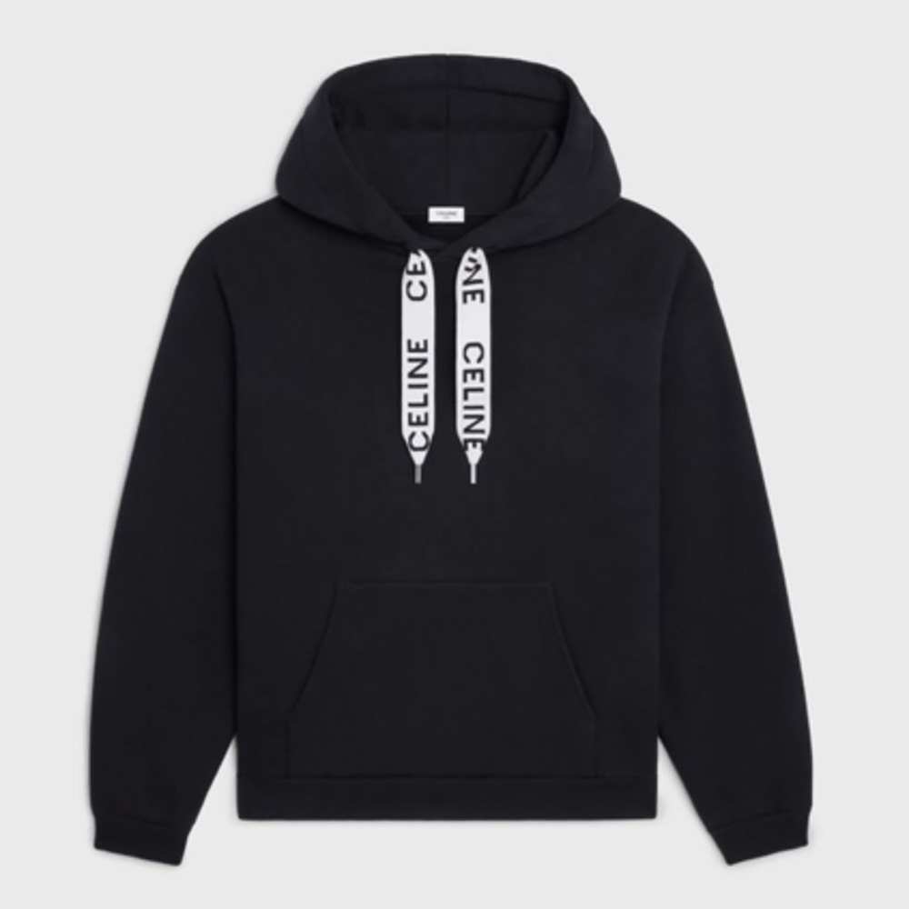 Front view of Celine Women Loose Celine Sweatshirt in Cotton Fleece-Black