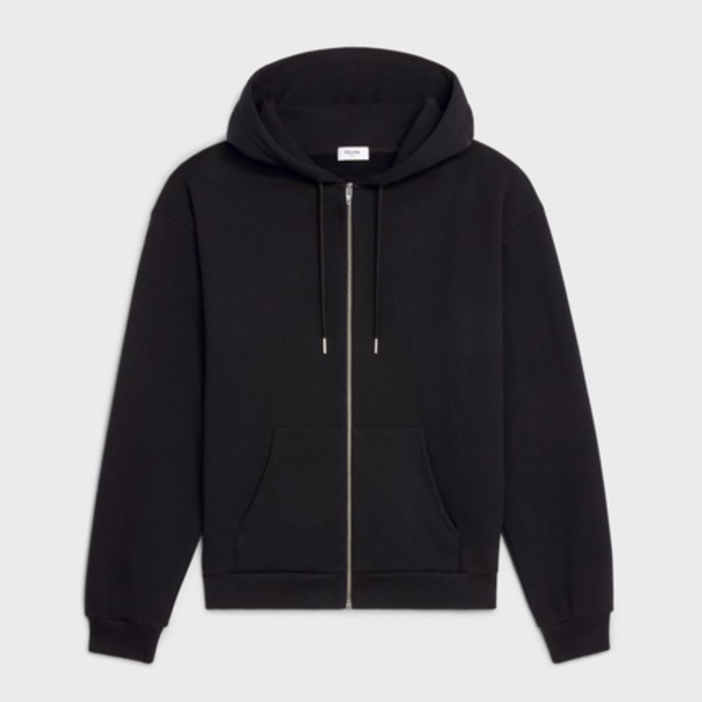Front view of Celine Women Loose Sweatshirt in Cotton Fleece-Black