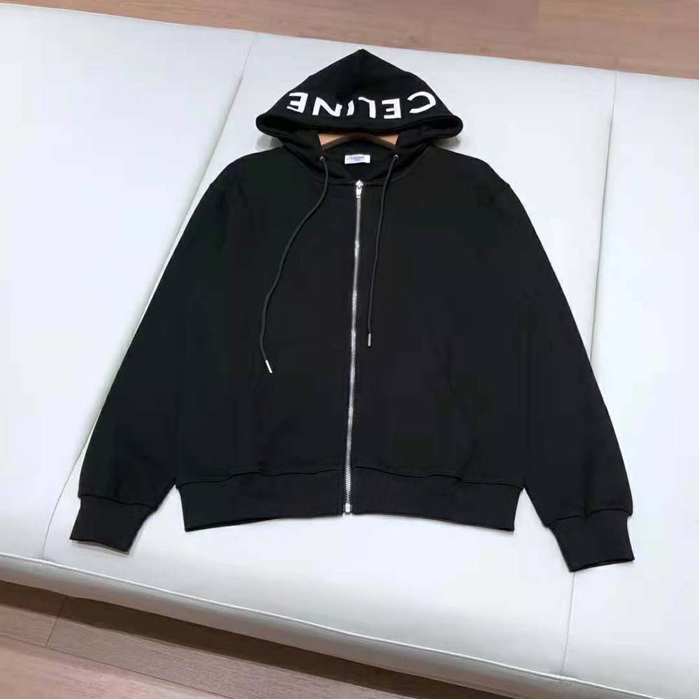 Close-up on texture and embossed logo of Celine Women Loose Sweatshirt