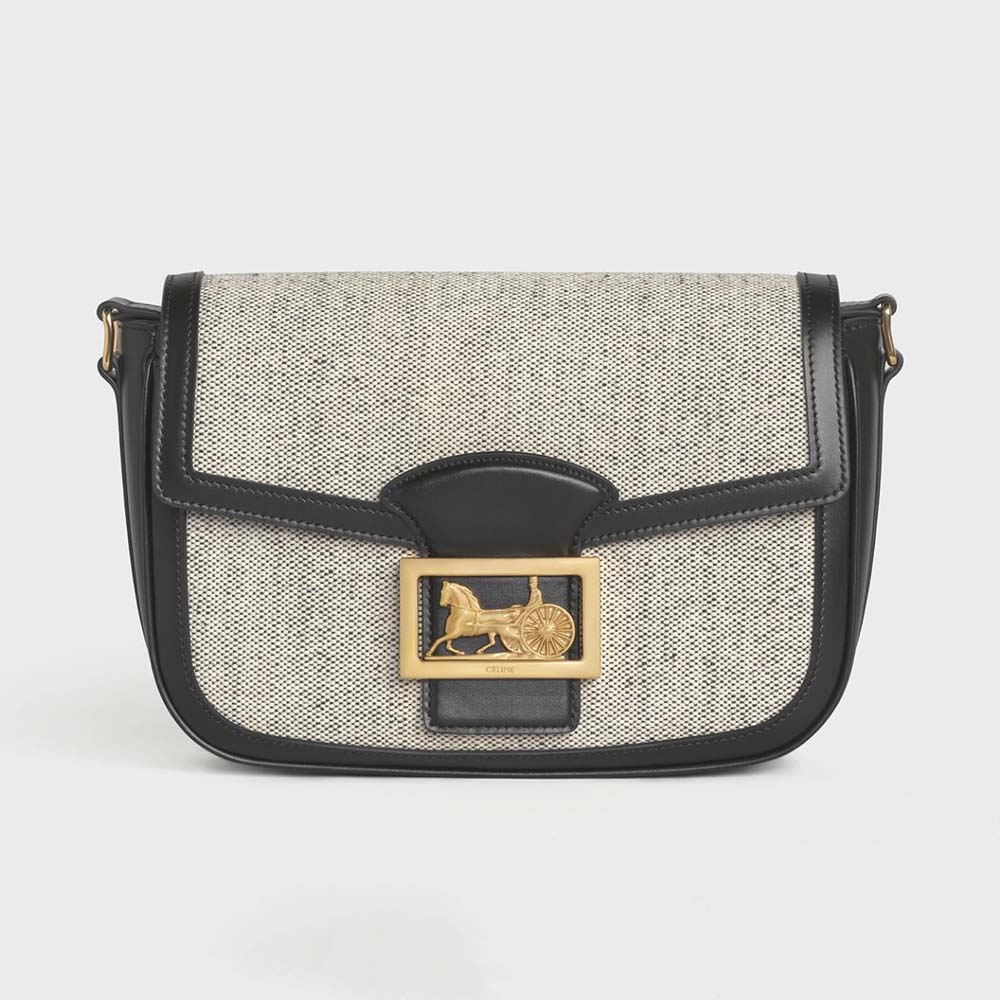 Front view of Celine Women Medium Sulky Bag in Black textile and calfskin