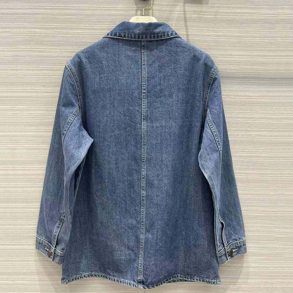 Side angle showing relaxed fit of Celine Women Open-Collar Sweater
