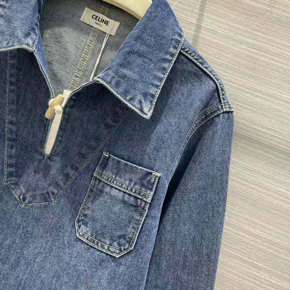 Celine Women Open-Collar Sweater in Pacific Sky Wash Denim-Navy - image 5