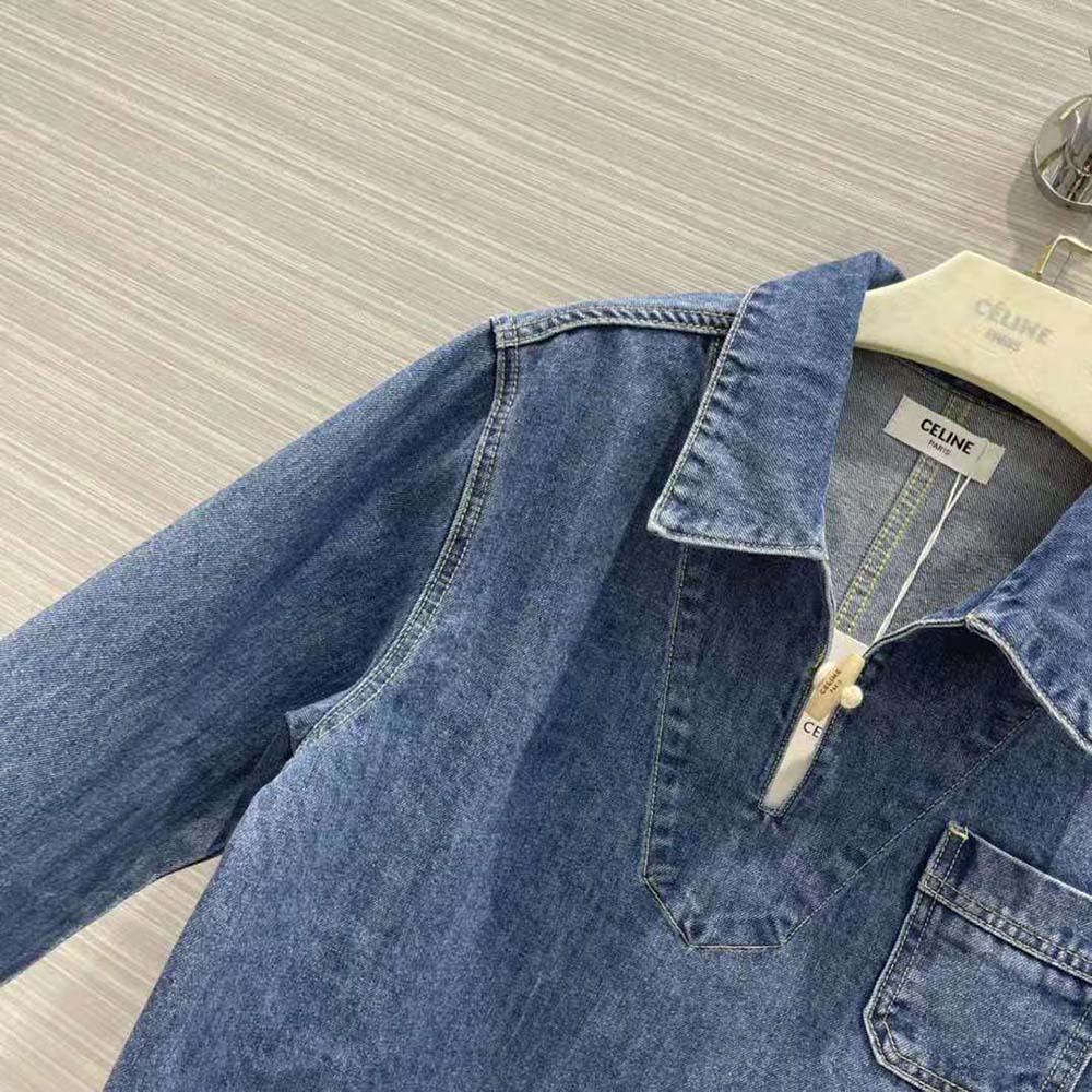 Celine Women Open-Collar Sweater in Pacific Sky Wash Denim-Navy - image 7