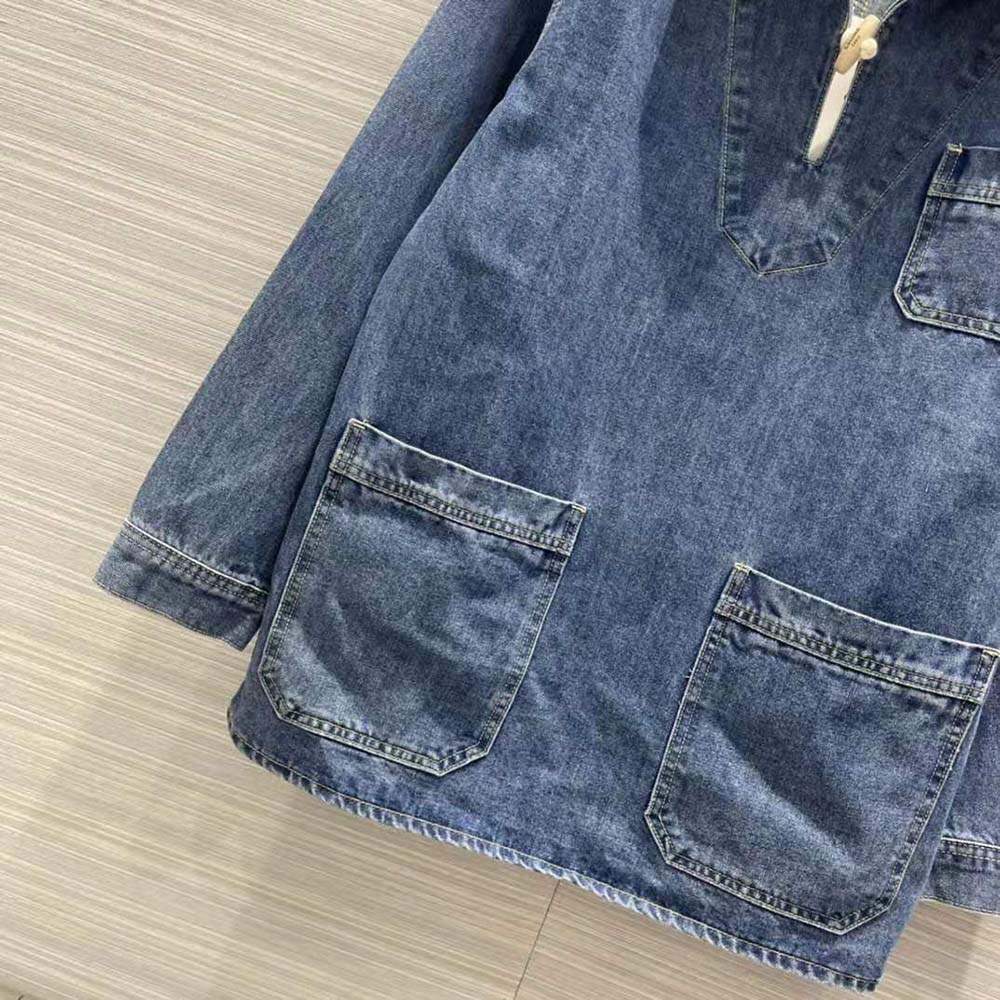 Celine Women Open-Collar Sweater in Pacific Sky Wash Denim-Navy - image 8