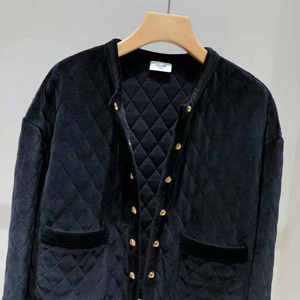 Celine Women Quilted Cardigan in Velvet Jersey-Black - image 4