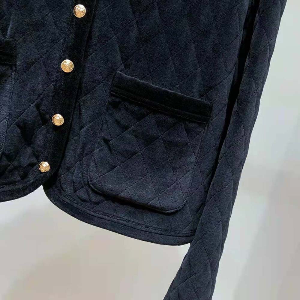 Celine Women Quilted Cardigan in Velvet Jersey-Black - image 7