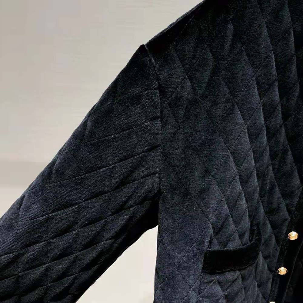 Celine Women Quilted Cardigan in Velvet Jersey-Black - image 6