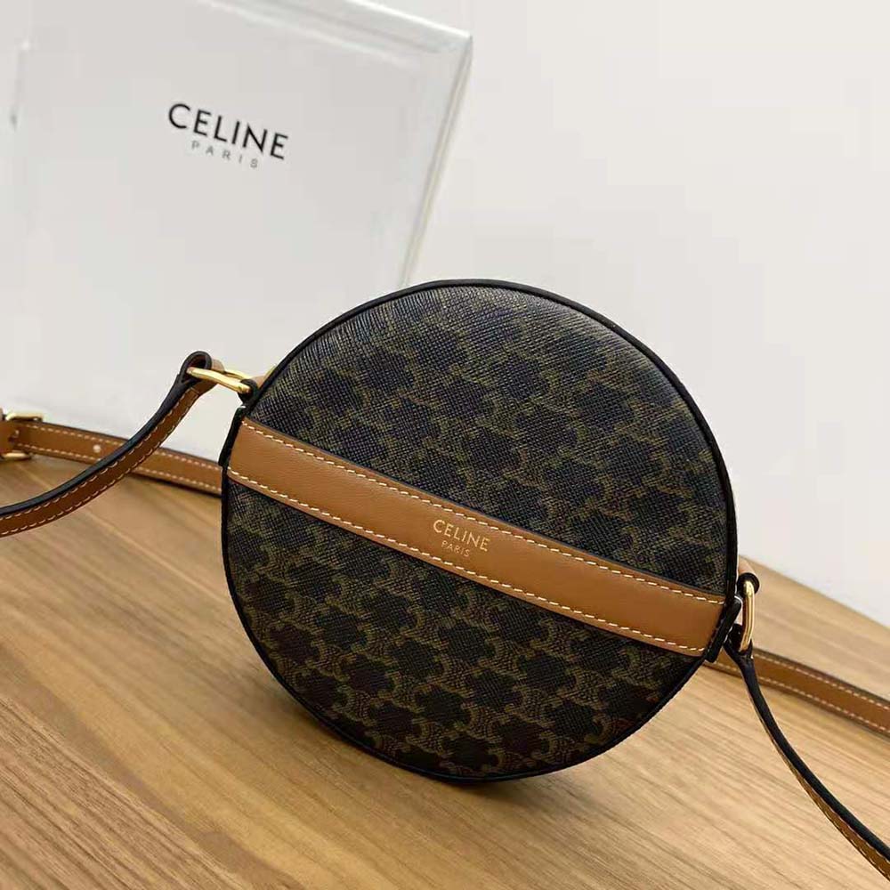 Celine Women Round Purse on Strap in Triomphe Canvas and Lambskin - image 4