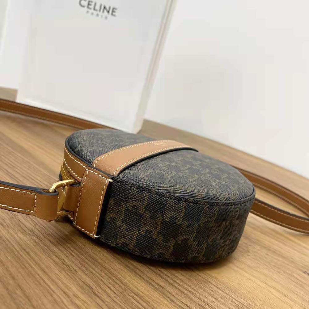 Celine Women Round Purse on Strap in Triomphe Canvas and Lambskin - image 5