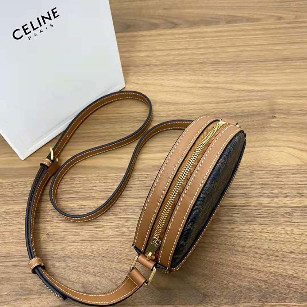 Celine Women Round Purse on Strap in Triomphe Canvas and Lambskin - image 6
