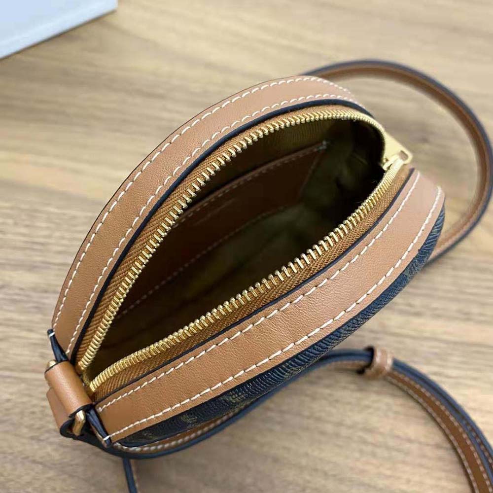 Celine Women Round Purse on Strap in Triomphe Canvas and Lambskin - image 7