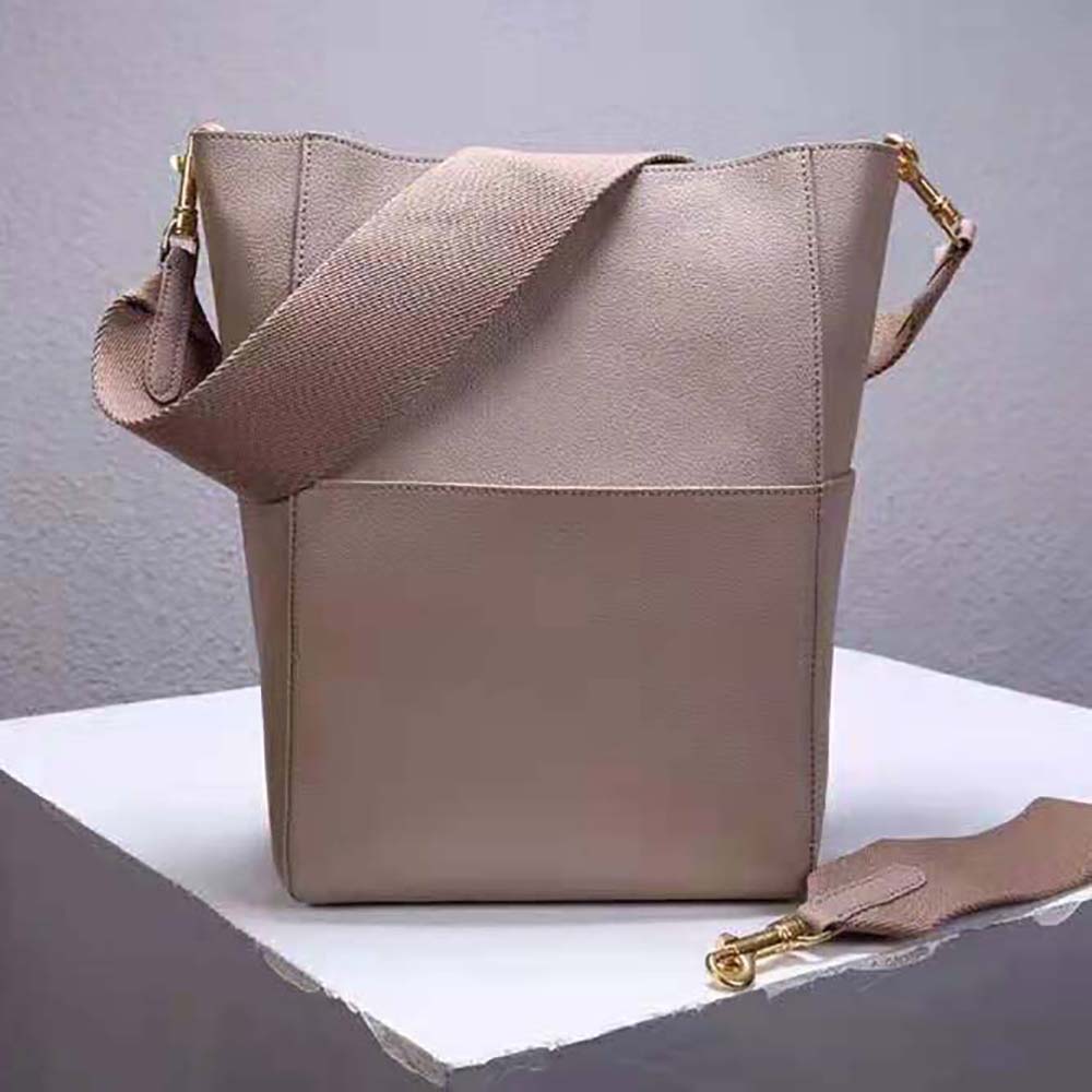 Close-up detail of silver hardware on Celine Women Sangle Bucket Bag