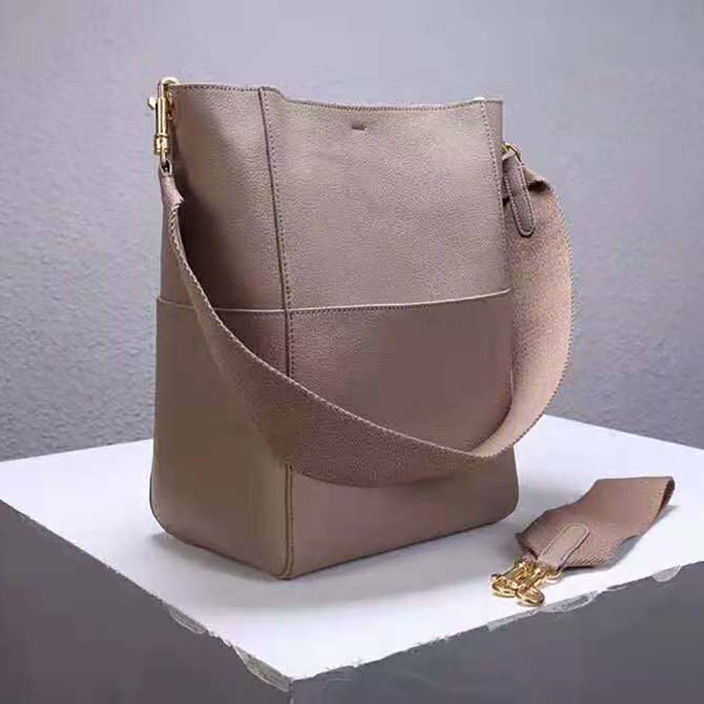 Side angle of Celine Women Sangle Bucket Bag showing silhouette