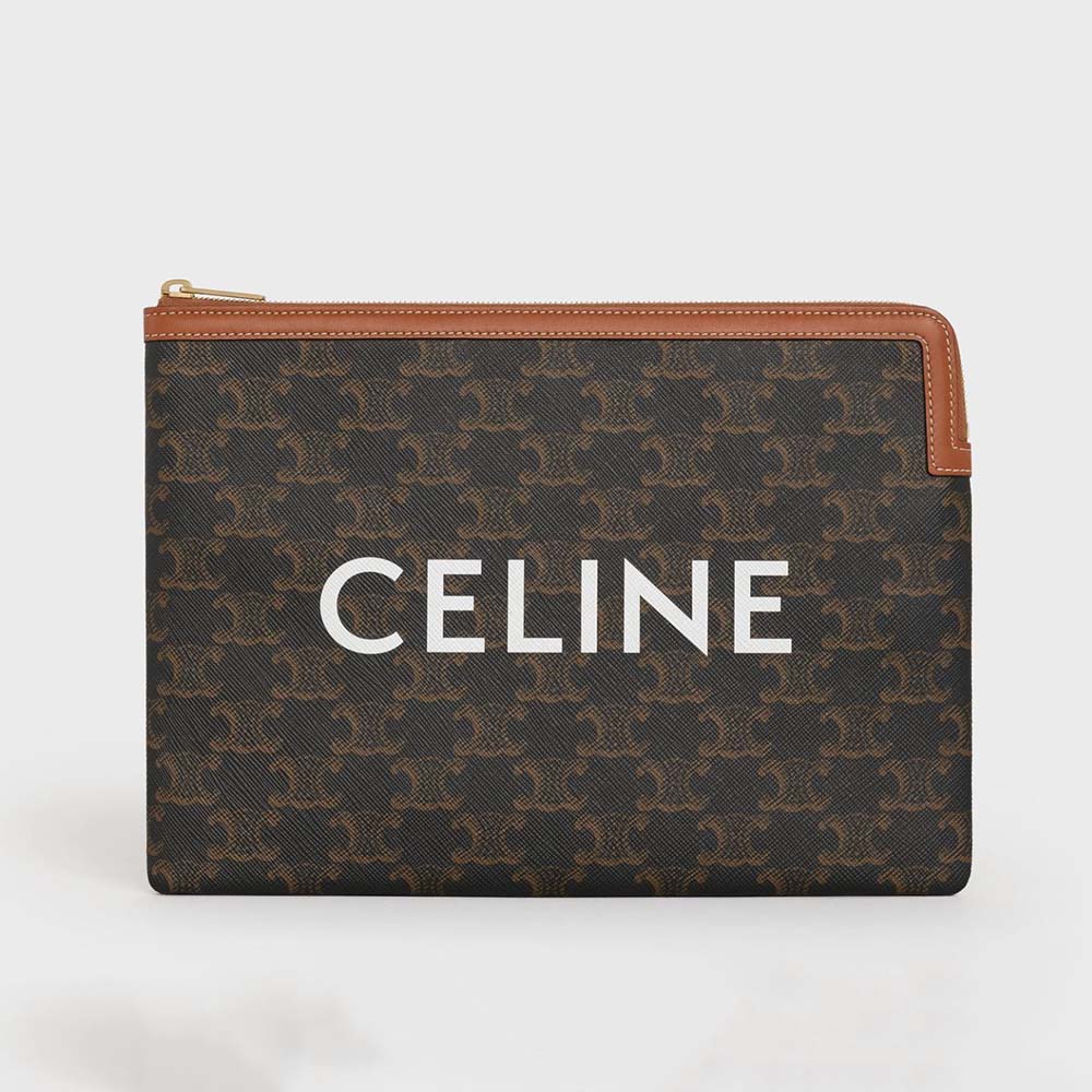 Front view of Celine Women Small Pouch in Triomphe Canvas and Lambskin