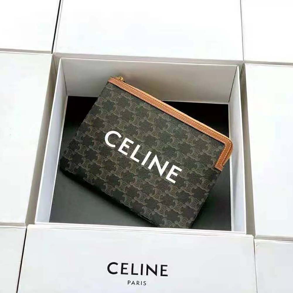 Close-up of gold Triomphe clasp on Celine Women Small Pouch