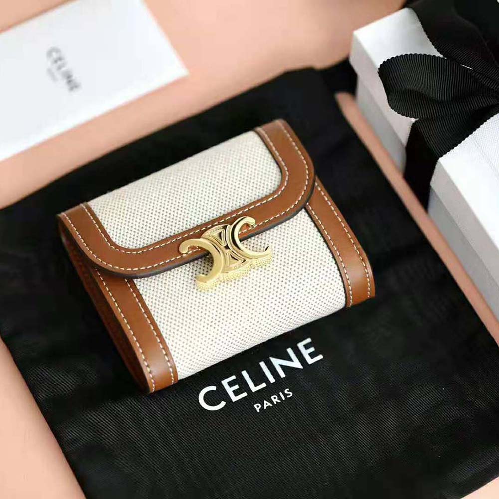 Open view showing interior compartments of Celine Women Small Triomphe Wallet