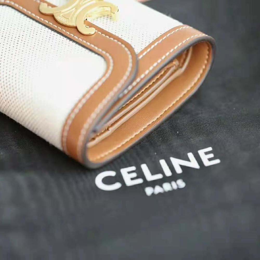 Celine Women Small Triomphe Wallet in Textile and Calfskin-Brown - image 6