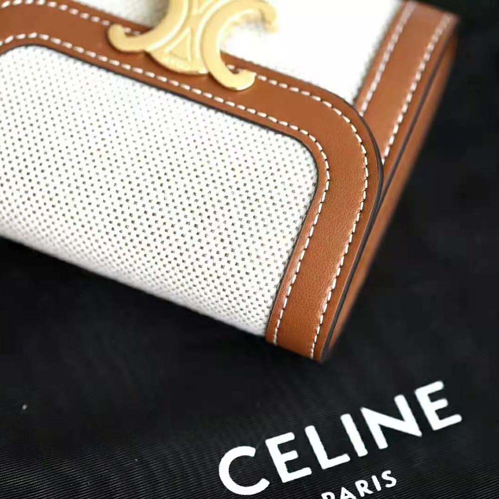 Celine Women Small Triomphe Wallet in Textile and Calfskin-Brown - image 5