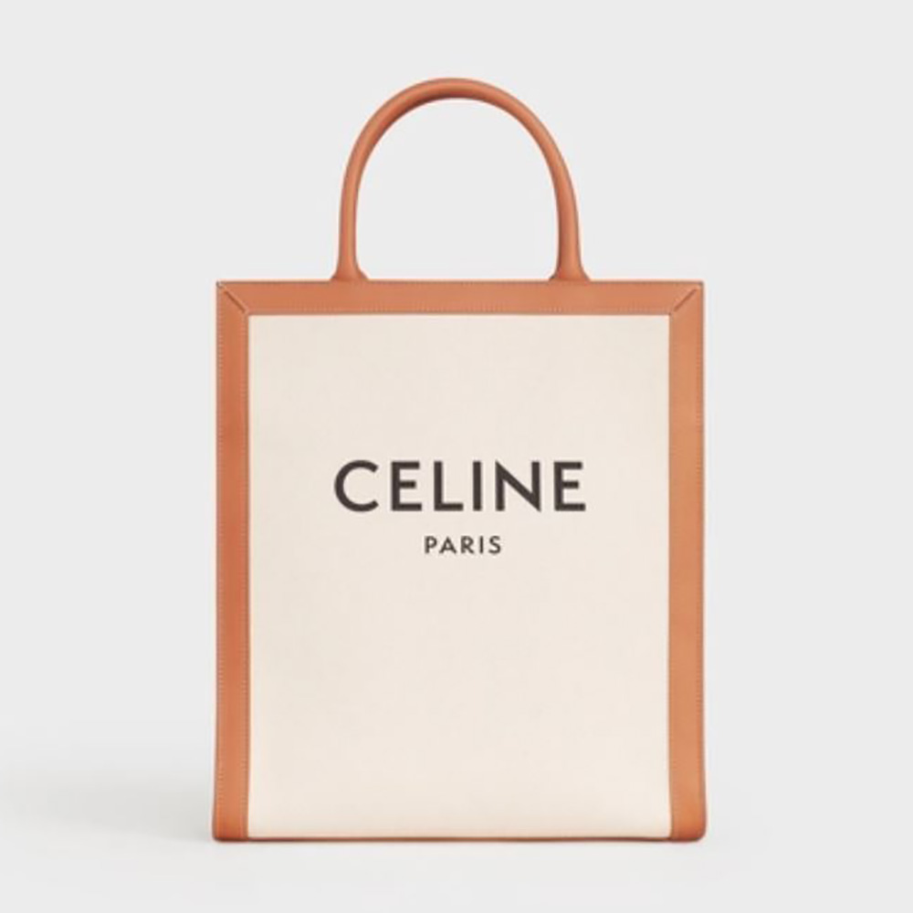 Front view of Celine Women Small Vertical Cabas Celine in beige canvas