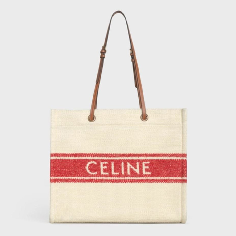 Front view of Celine Women Squared Cabas Celine in beige textile and calfskin