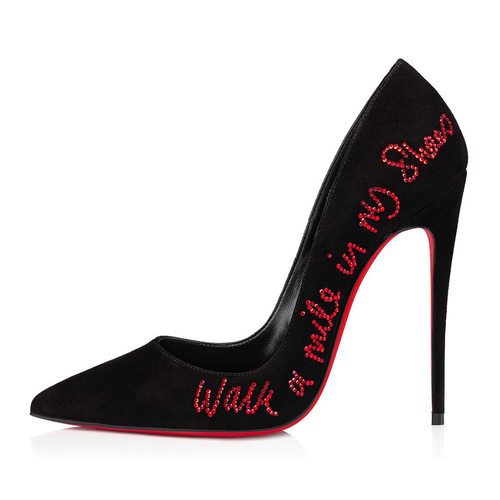 Side profile of Christian Louboutin Women Free Walkee 120 mm Heel Hight in black leather