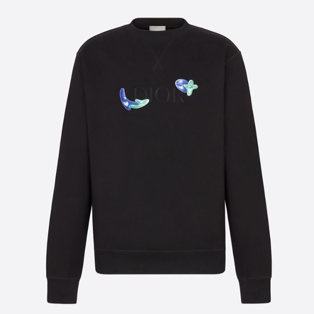 Front view of Dior Women Oversized Dior and Kenny Scharf Sweatshirt black fleece