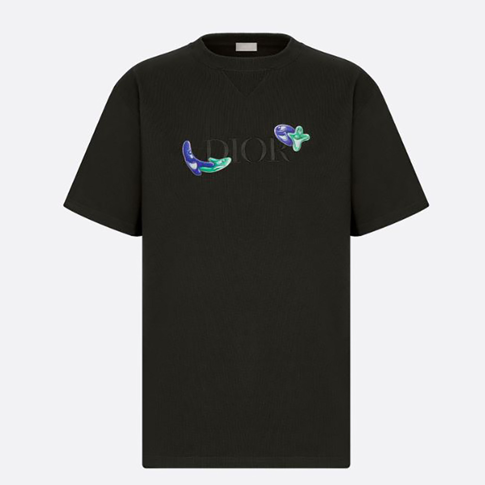 Front view of Dior Women Oversized Dior and Kenny Scharf T-shirt Black Cotton Jersey