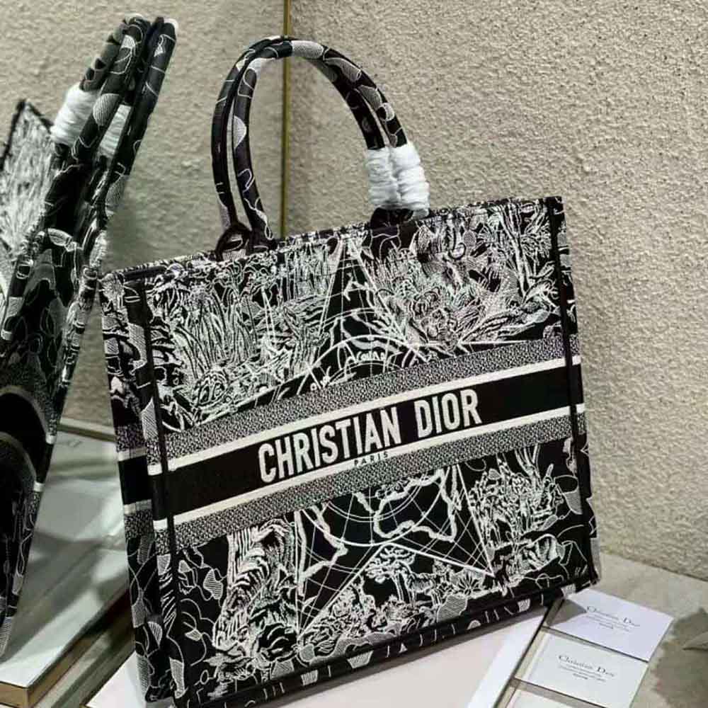 Dior Women Book Tote Black and White Dior Around the World Embroidery - image 4