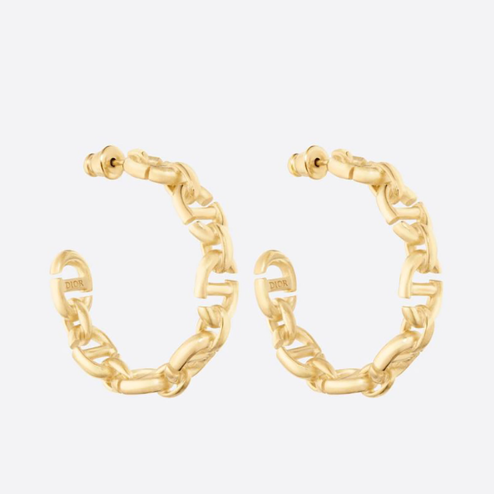 Close-up front view of Dior Women CD Navy Earrings Gold-Finish Metal