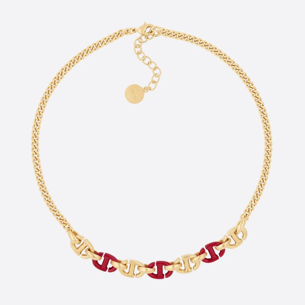 Front view of Dior Women CD Navy Necklace gold-finish metal and raspberry lacquer