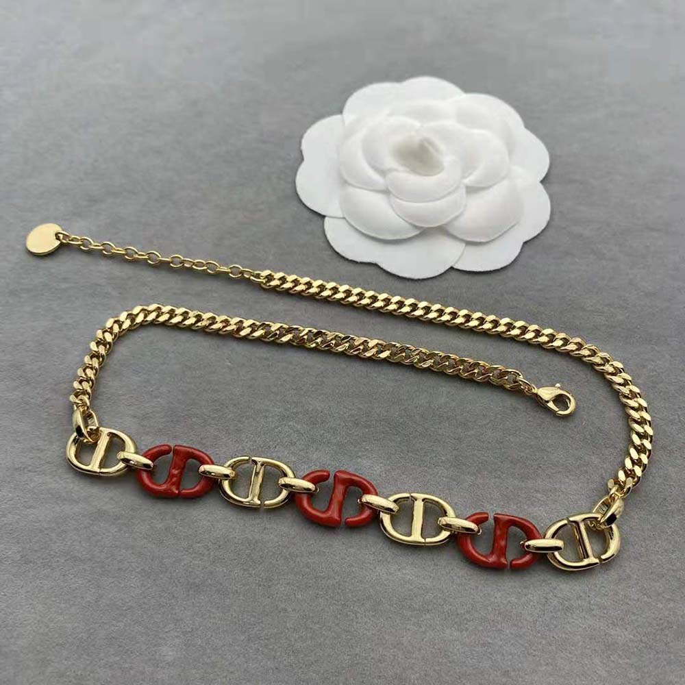 Dior Women CD Navy Necklace Gold-Finish Metal and Raspberry Lacquer - image 4