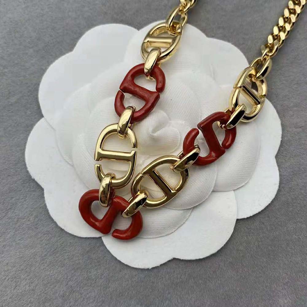 Dior Women CD Navy Necklace Gold-Finish Metal and Raspberry Lacquer - image 6