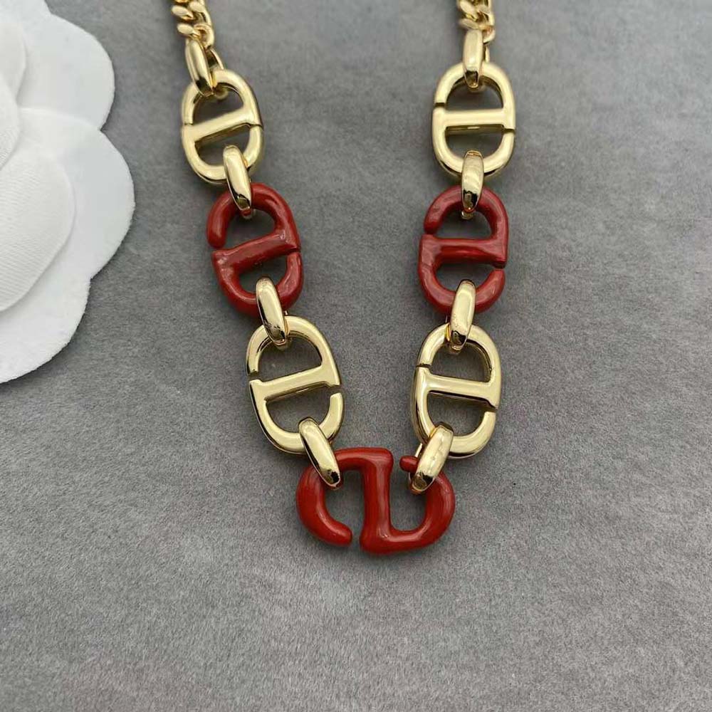 Dior Women CD Navy Necklace Gold-Finish Metal and Raspberry Lacquer - image 5