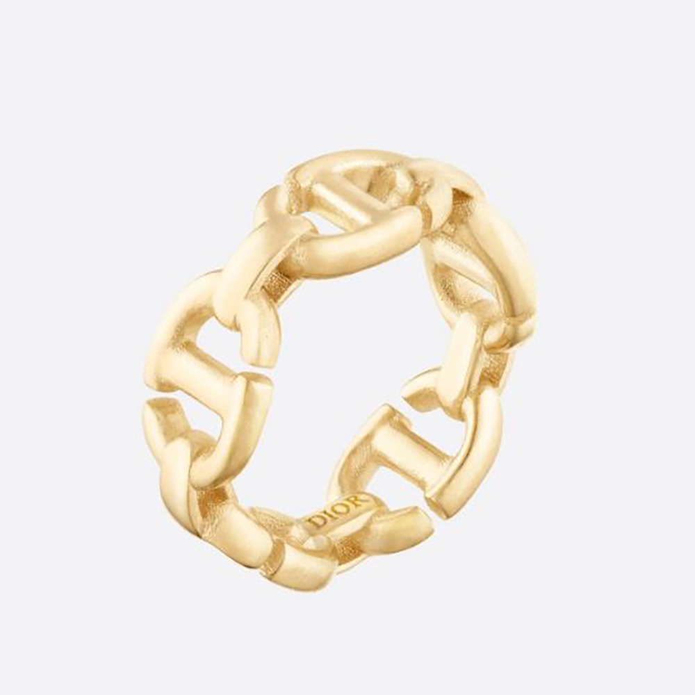 Close-up of Dior Women CD Navy Ring Gold-Finish Metal showing logo detail