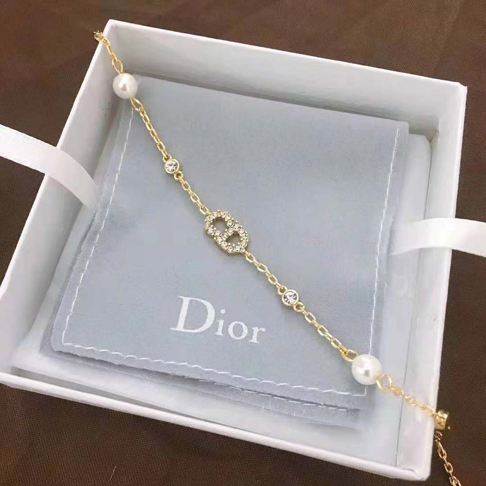 Dior Women Clair D Lune Bracelet Gold-Finish Metal with White Resin Pearls and White Crystals - image 5