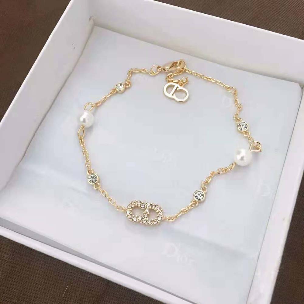 Dior Women Clair D Lune Bracelet Gold-Finish Metal with White Resin Pearls and White Crystals - image 4
