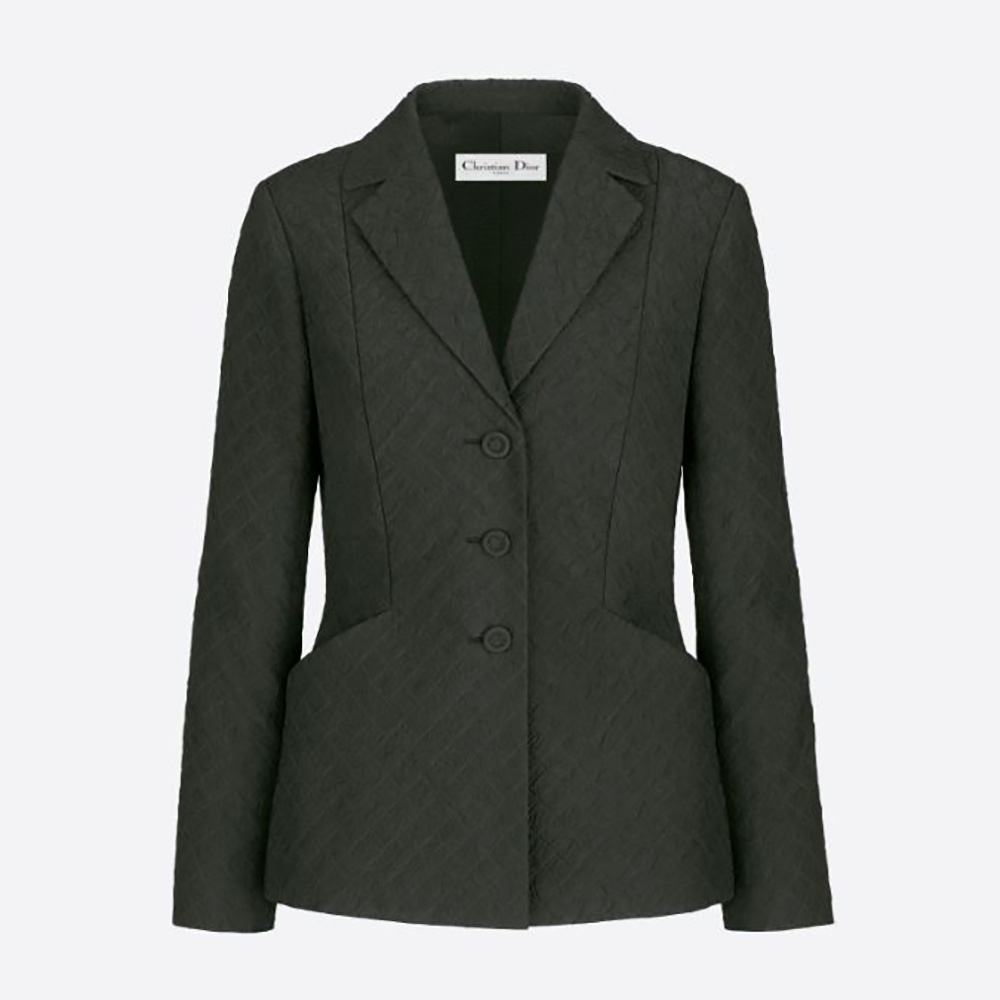 Front view of Dior Women Cloque-Effect Bar Jacket Black Matte