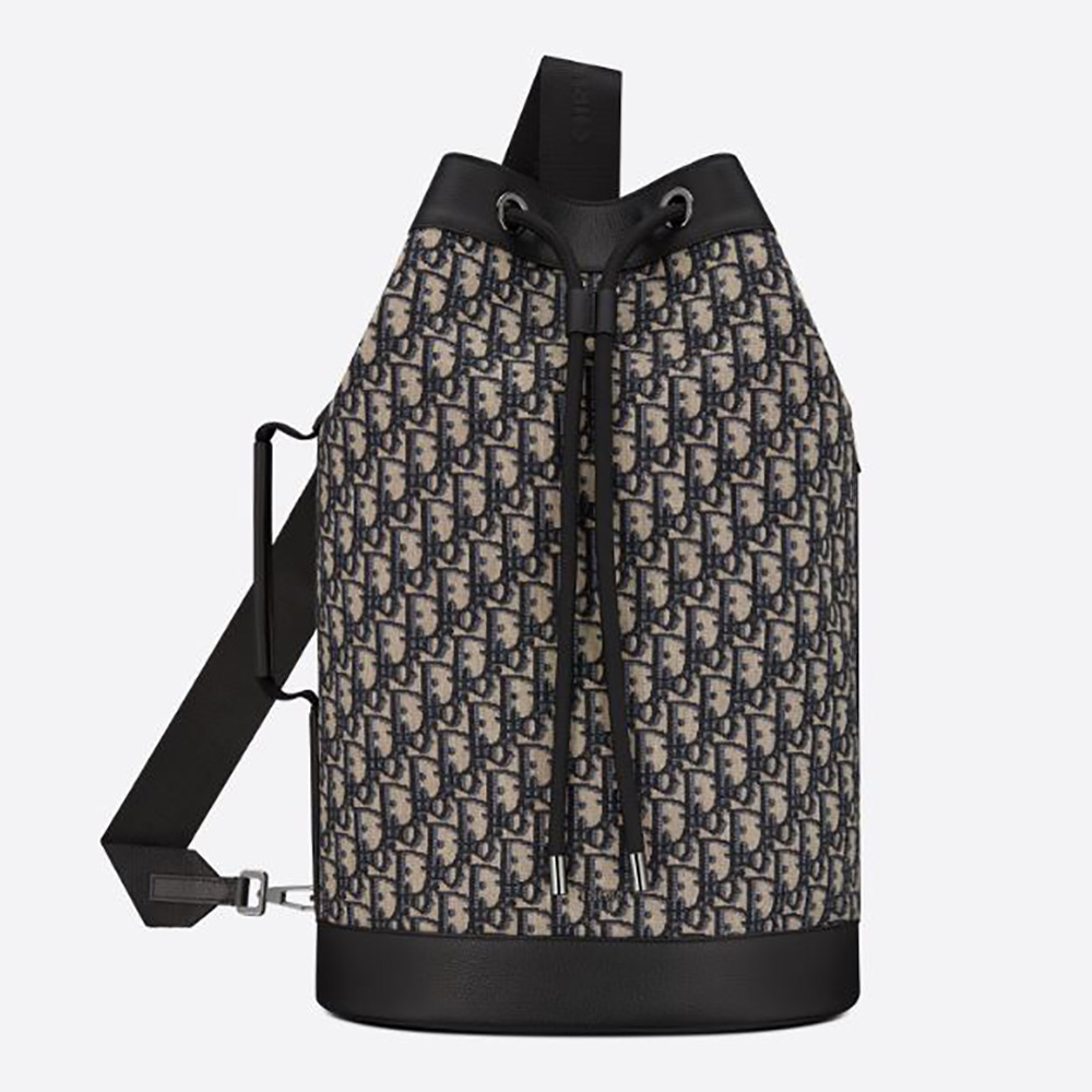 Front view of Dior Women Crossbody Backpack Beige and Black Dior Oblique Jacquard
