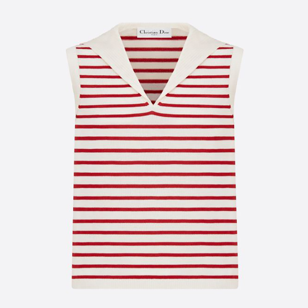 Front view of Dior Women Dioriviera Sleeveless Sweater Raspberry and White