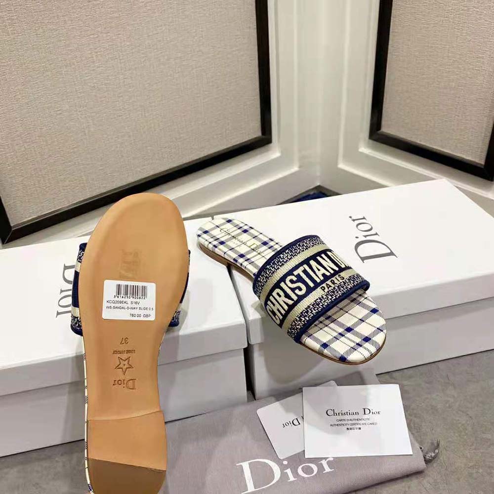 Dior Women Dway Slide French Blue Check n Dior Embroidered Cotton - image 5