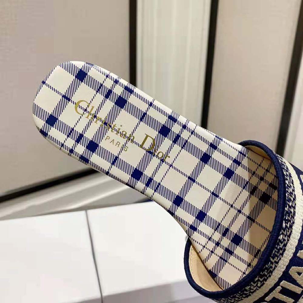 Dior Women Dway Slide French Blue Check n Dior Embroidered Cotton - image 8
