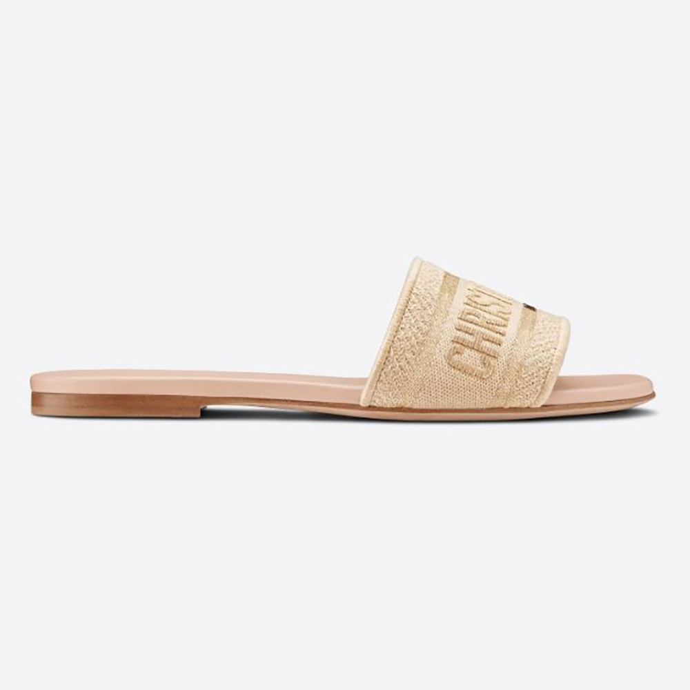 Front angle of Dior Women Dway Slide Gold-Tone Metallic Thread Embroidered Cotton